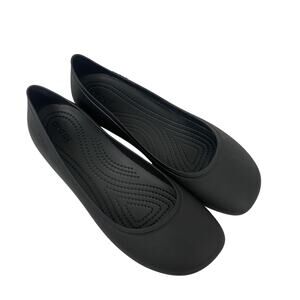 Crocs Square Toe Ballet Flats Womens 9 Black Comfort Slip On Minimal Brooklyn
